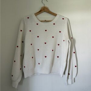 Lucky Brand White Sweater with Red Heart Details